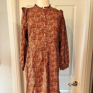 Universal Thread Cottagecore Brown Floral Long Sleeve Midi Ruffle Dress